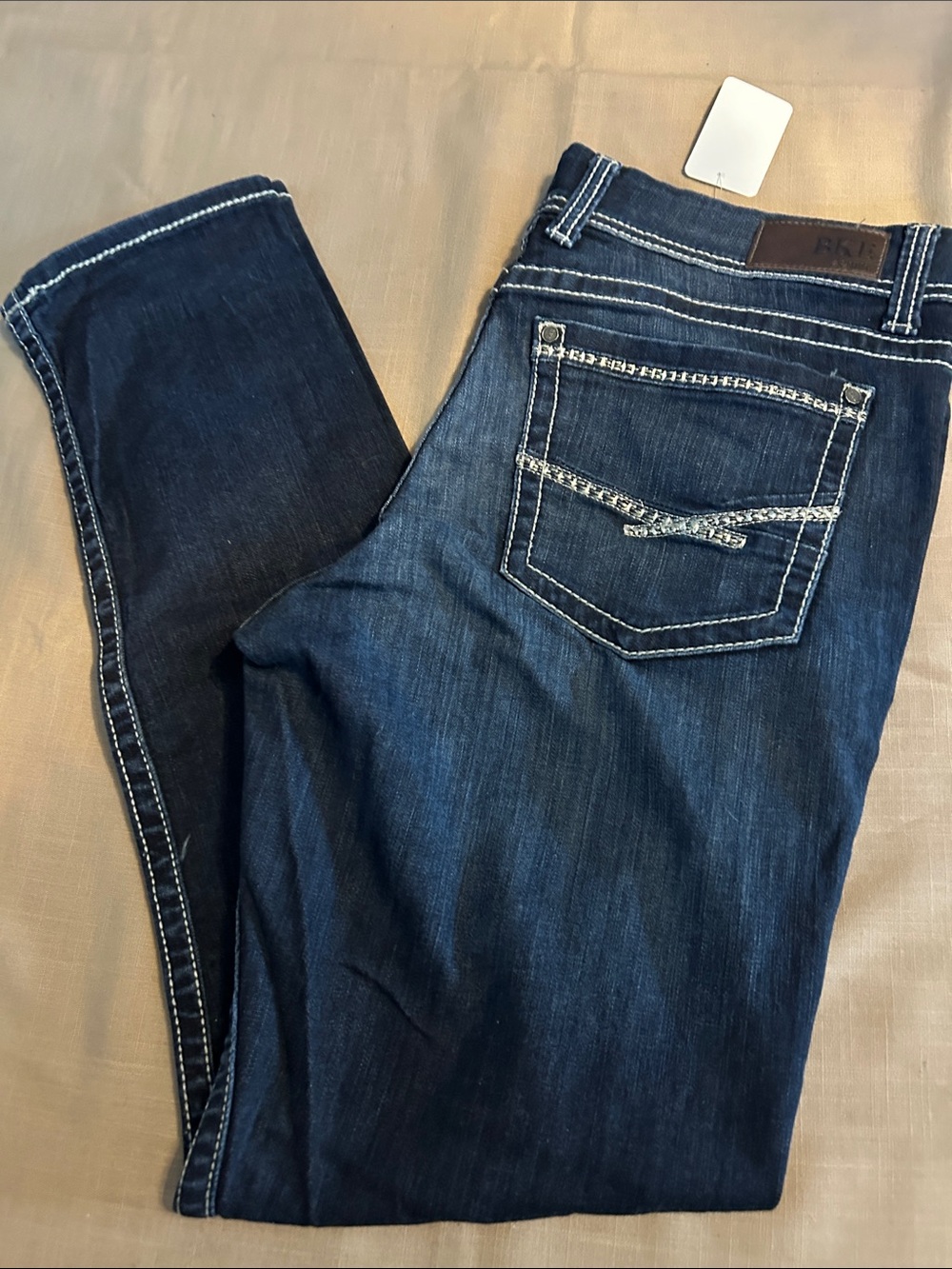 BKE Men’s Dark Blue Straight Jeans with Contrast Stitching